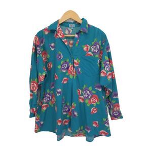 Vintage Album by Kenzo Womens Popover Tunic Top Floral Print Wool Cotton Small